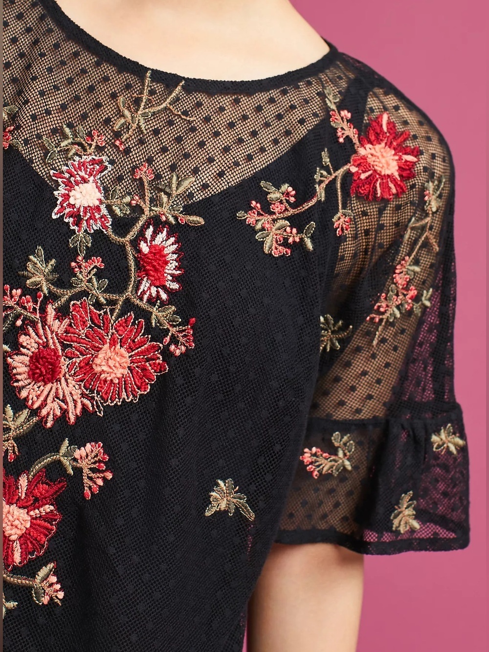 Maeve from Anthropologie Women’s Black Embroidered Cadiz Top, Size Small - Picture 2 of 13